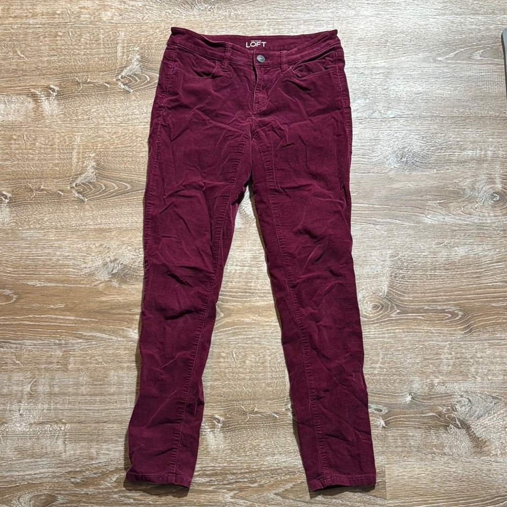 LOFT Red Skinny Pants with Textured Fabric